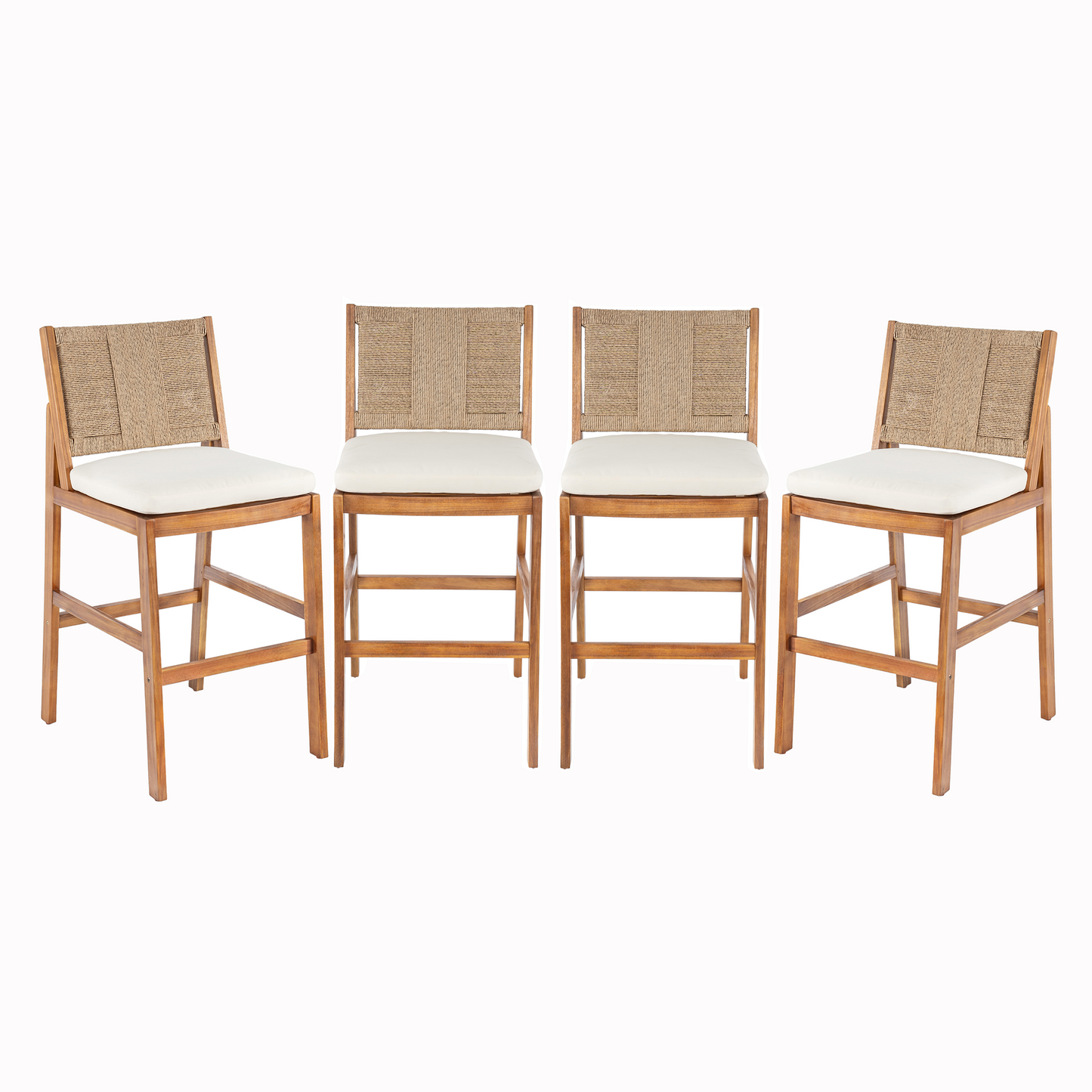 4 Pieces Natural Outdoor Bar Stool Solid Acacia Wood and Woven Wicker