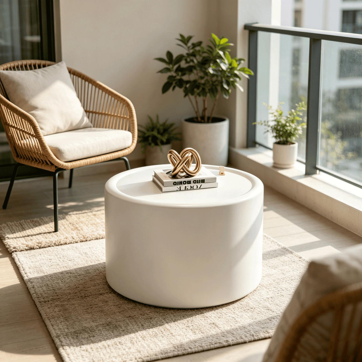 White Round Coffee Table with Tempered Glass Top