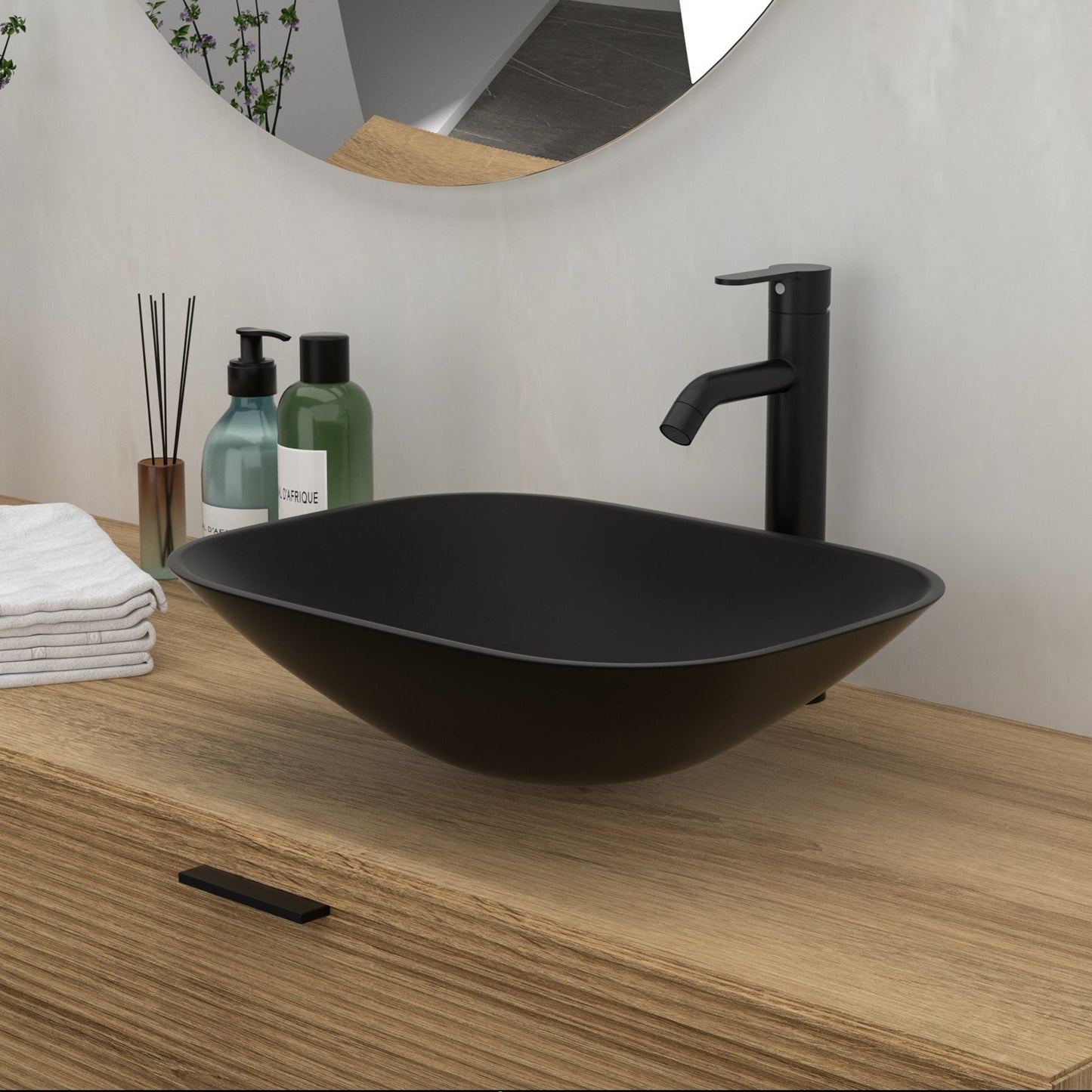 Bathroom Artistic Tempered Glass Vessel Sink with Faucet