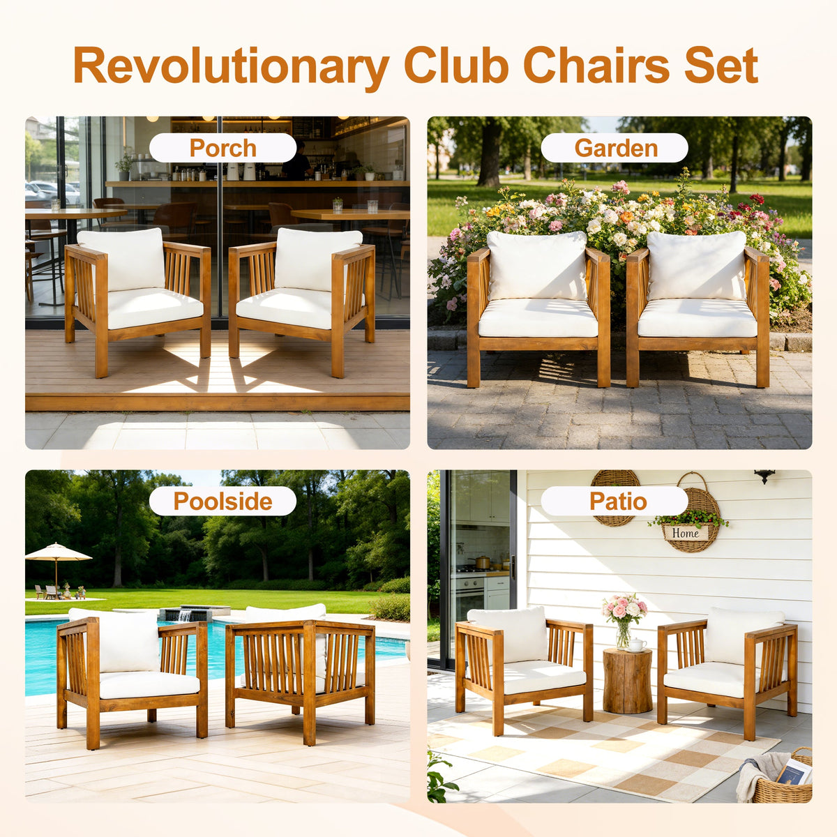 Set of 2 Outdoor Acacia Wood Club Chairs