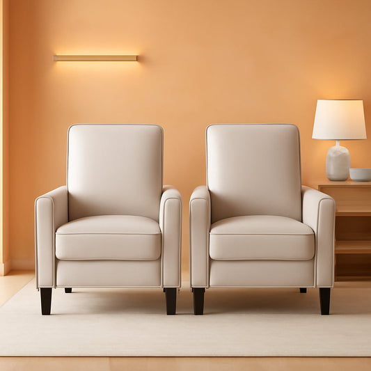 Light Gray Fabric Recliner Set 2 Low Profile Chairs