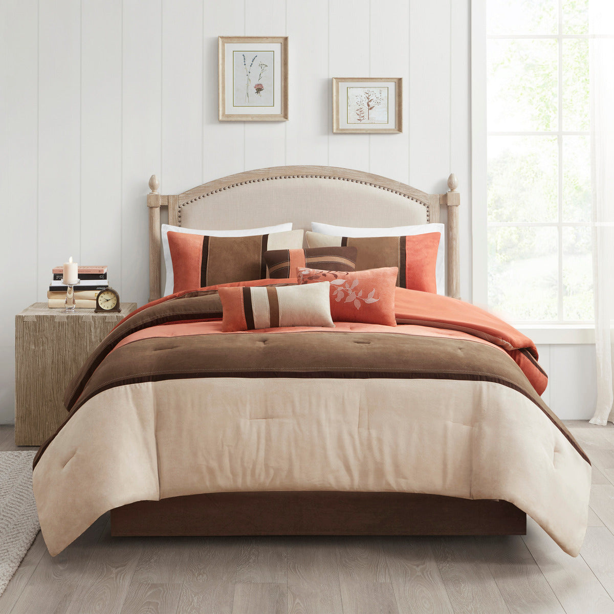 7 Piece Faux Suede Comforter Set Coral King