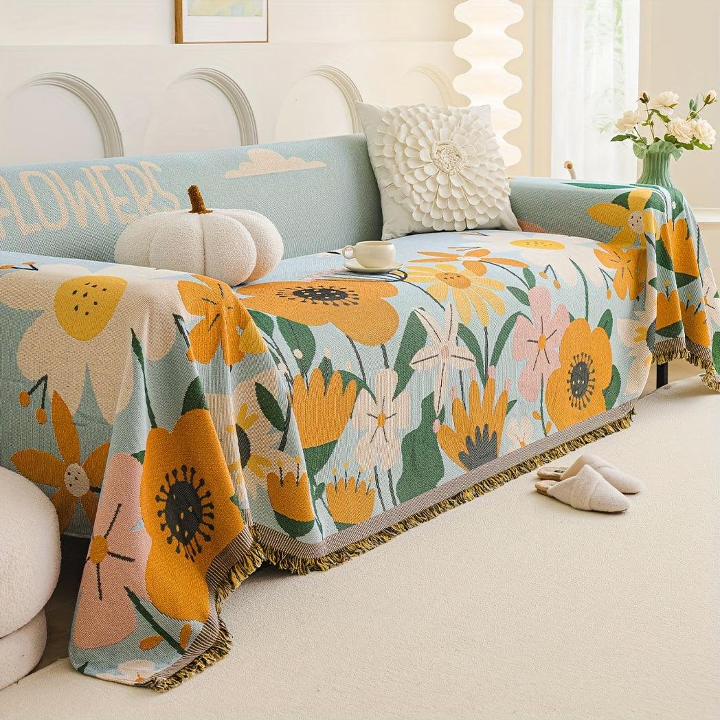 Boho Chic Double-sided Chenille Sofa Cover with Tassels - All-Season