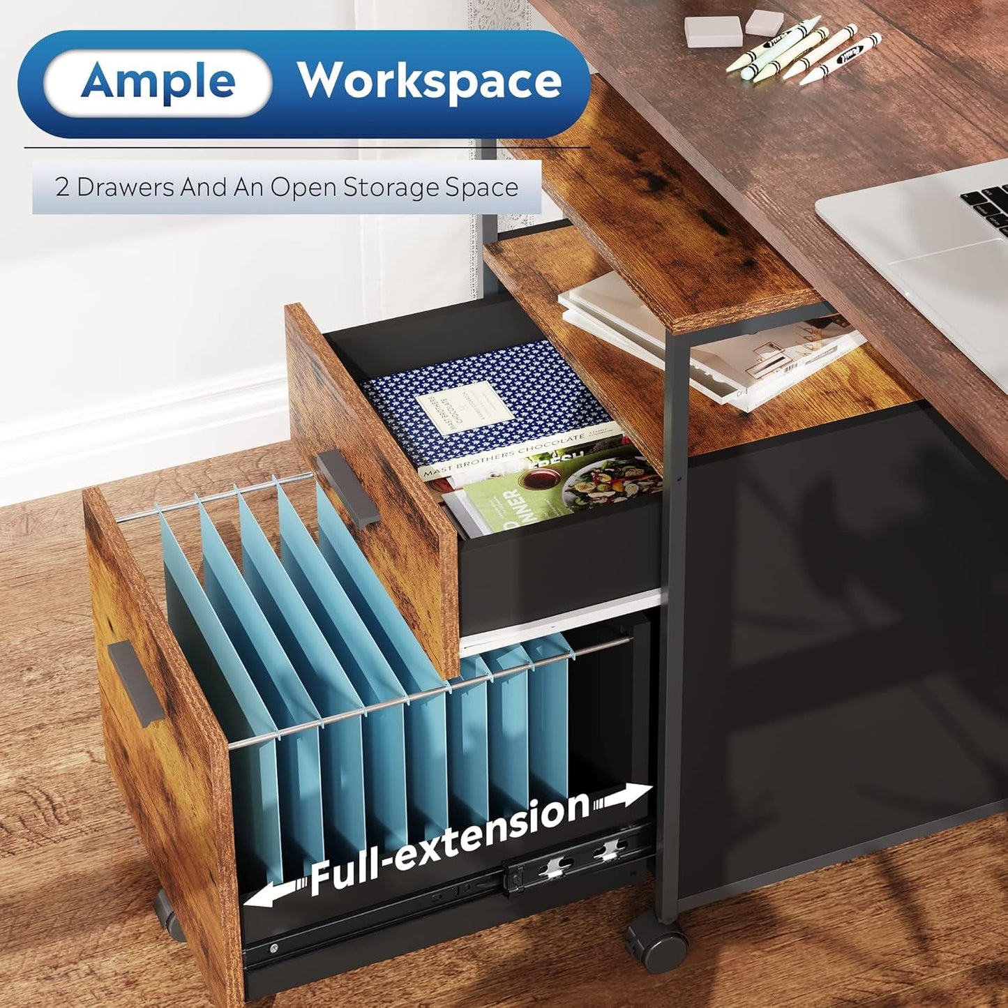 2 Drawer File Cabinet With Mobile Printer Stand Rustic Brown Wood Storage For A4 Or Letter Size Home Office