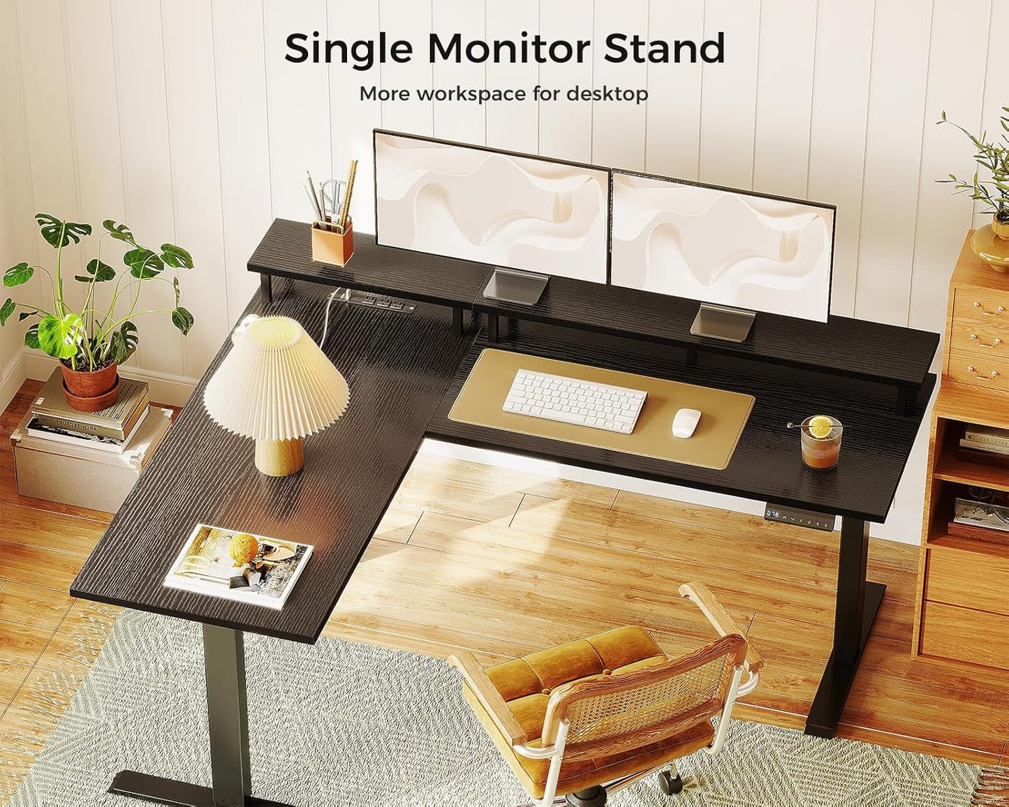Electric L Shaped Standing Desk 59 Inch With Power Outlets