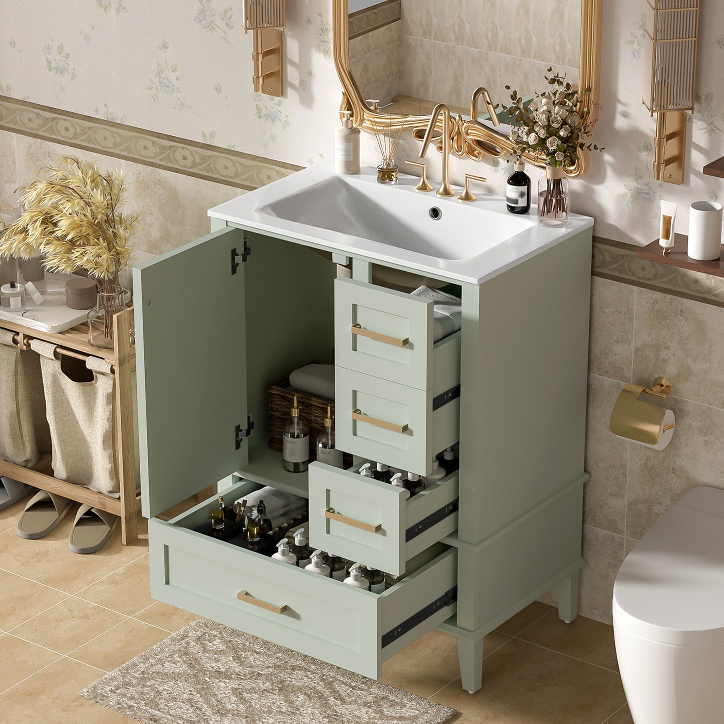 24.8" Bathroom Vanity with Ceramic Sink