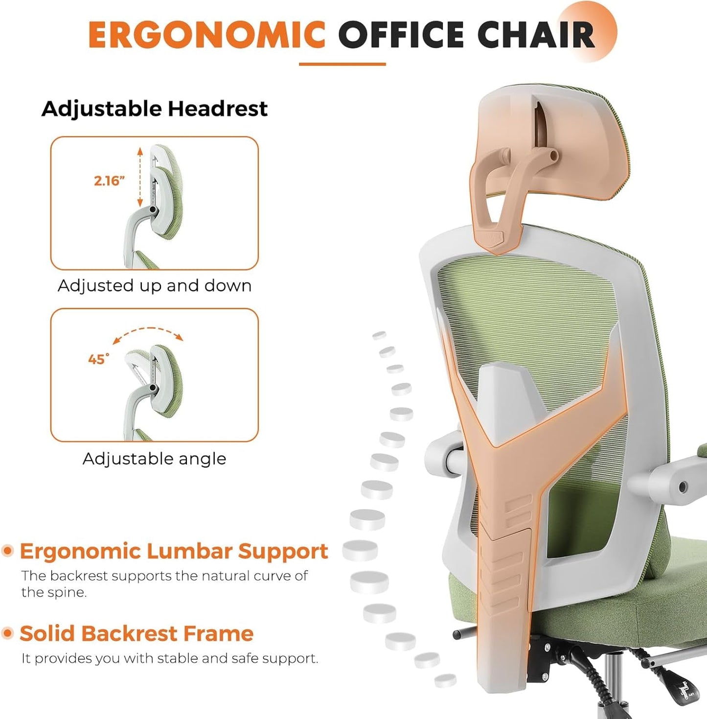 Green Ergonomic High Back Mesh Office Chair Lumbar Support