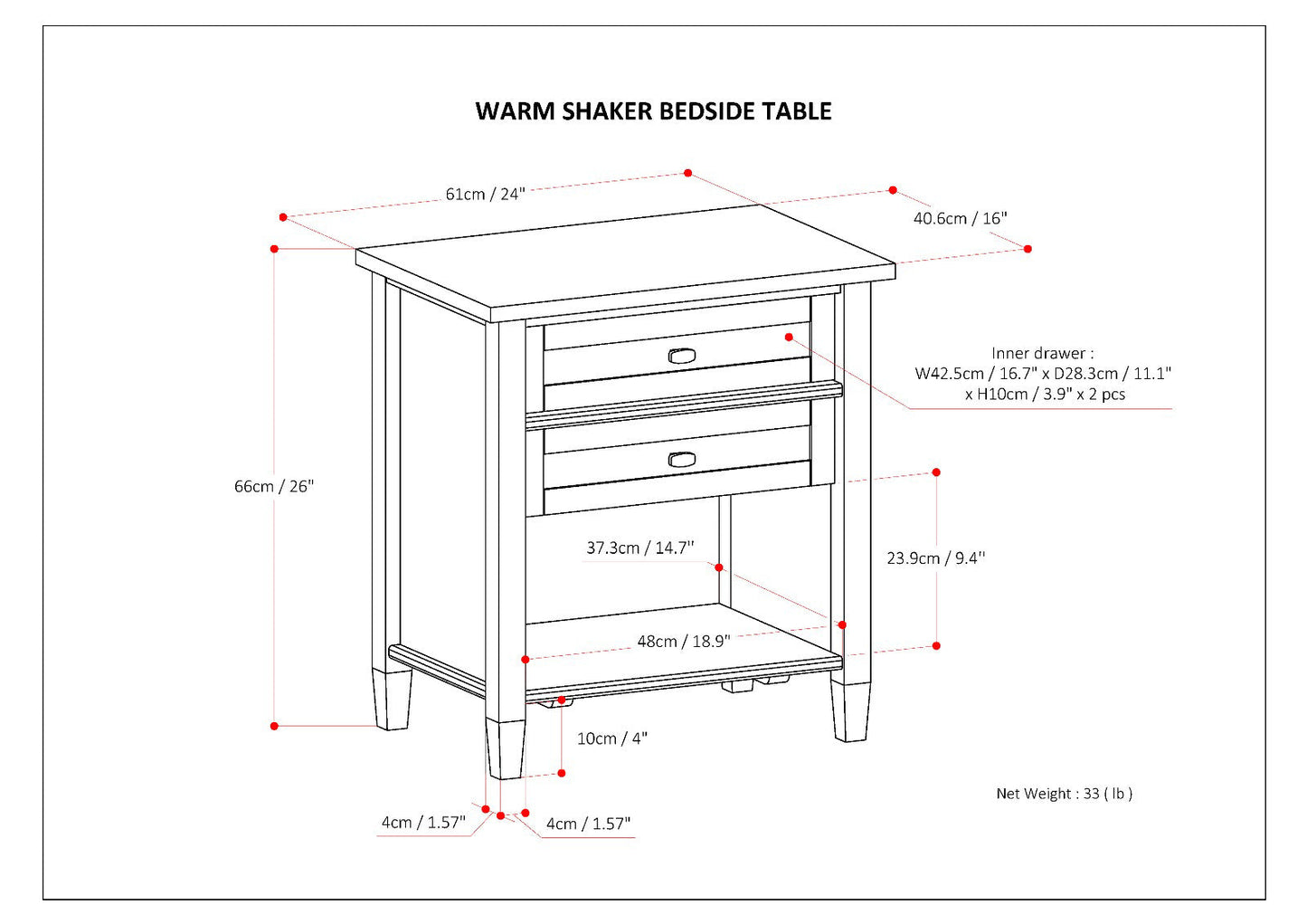 Warm Shaker Bedside Table - Black