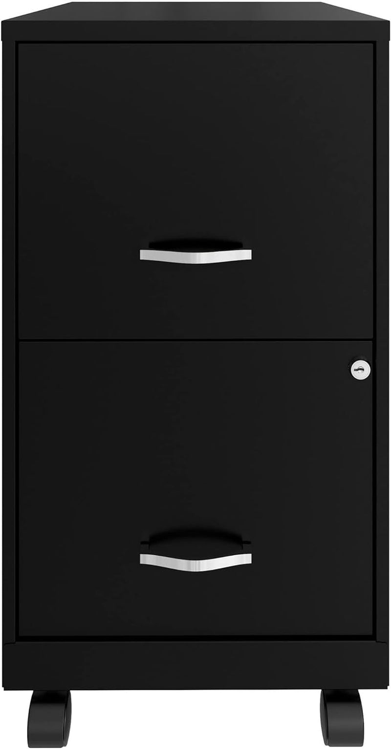 Two-Drawer Mobile File Cabinet Black With Locking Drawers 14.2 X 18 X 26.5 Inches Steel