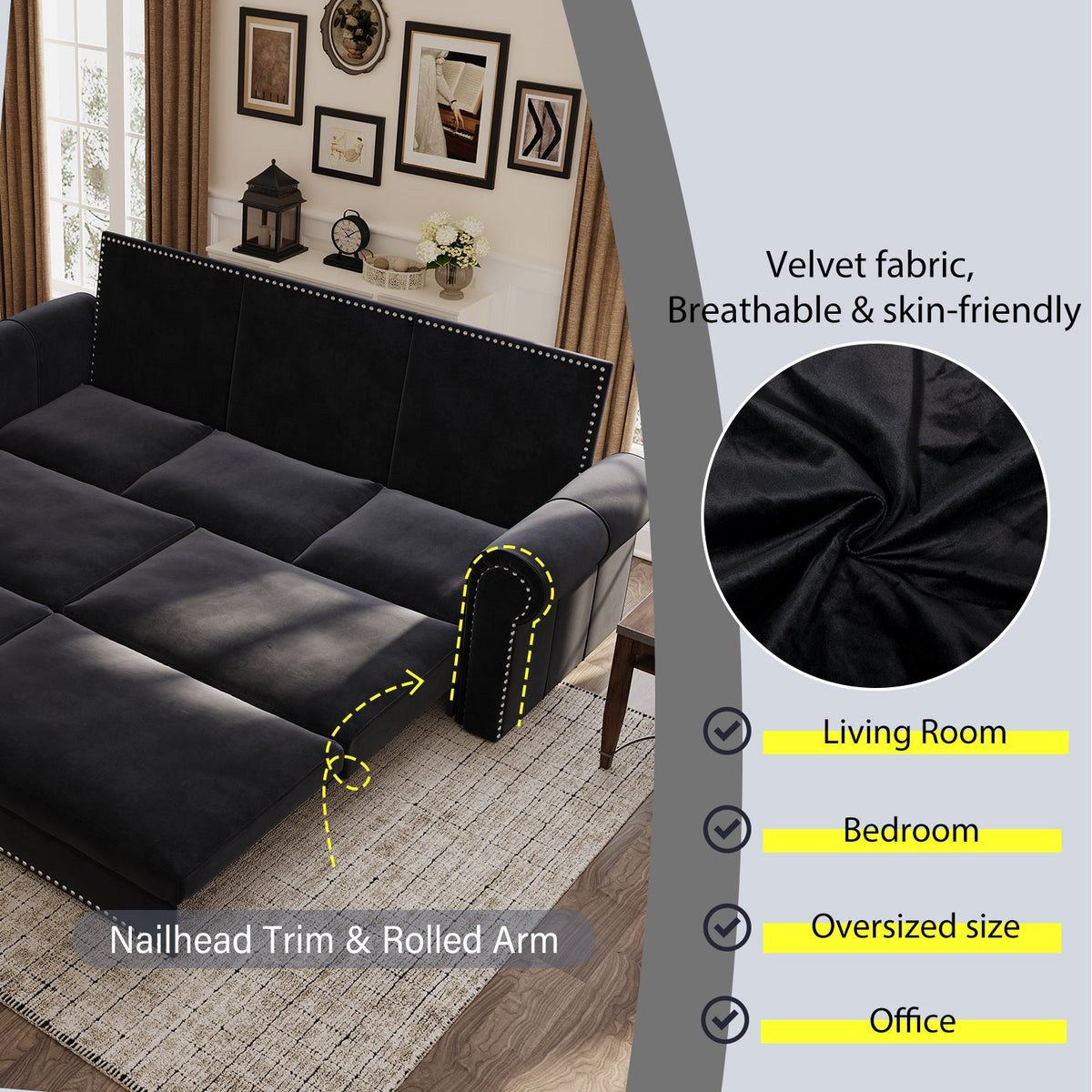 Chesterfield Sofa Bed – 3-in-1 Velvet Convertible Sleeper