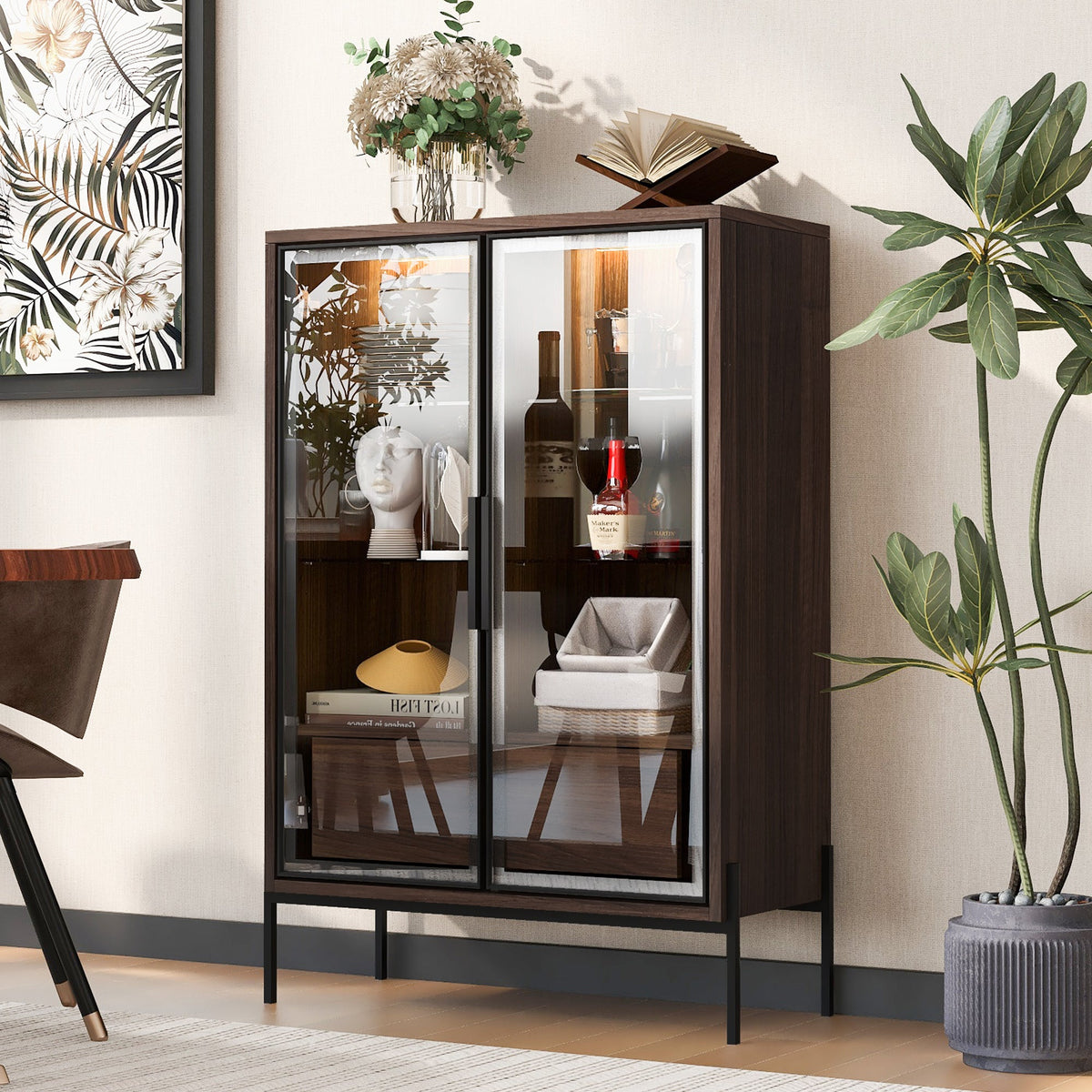 51.2'' Freestanding Display Cabinet with 2 Storage Drawers