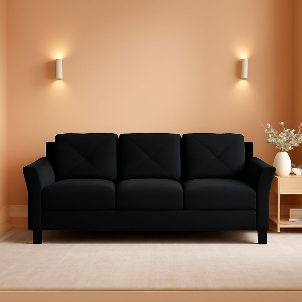 Grayson Sofa Black Button Tufted Rolled Arm Living Room
