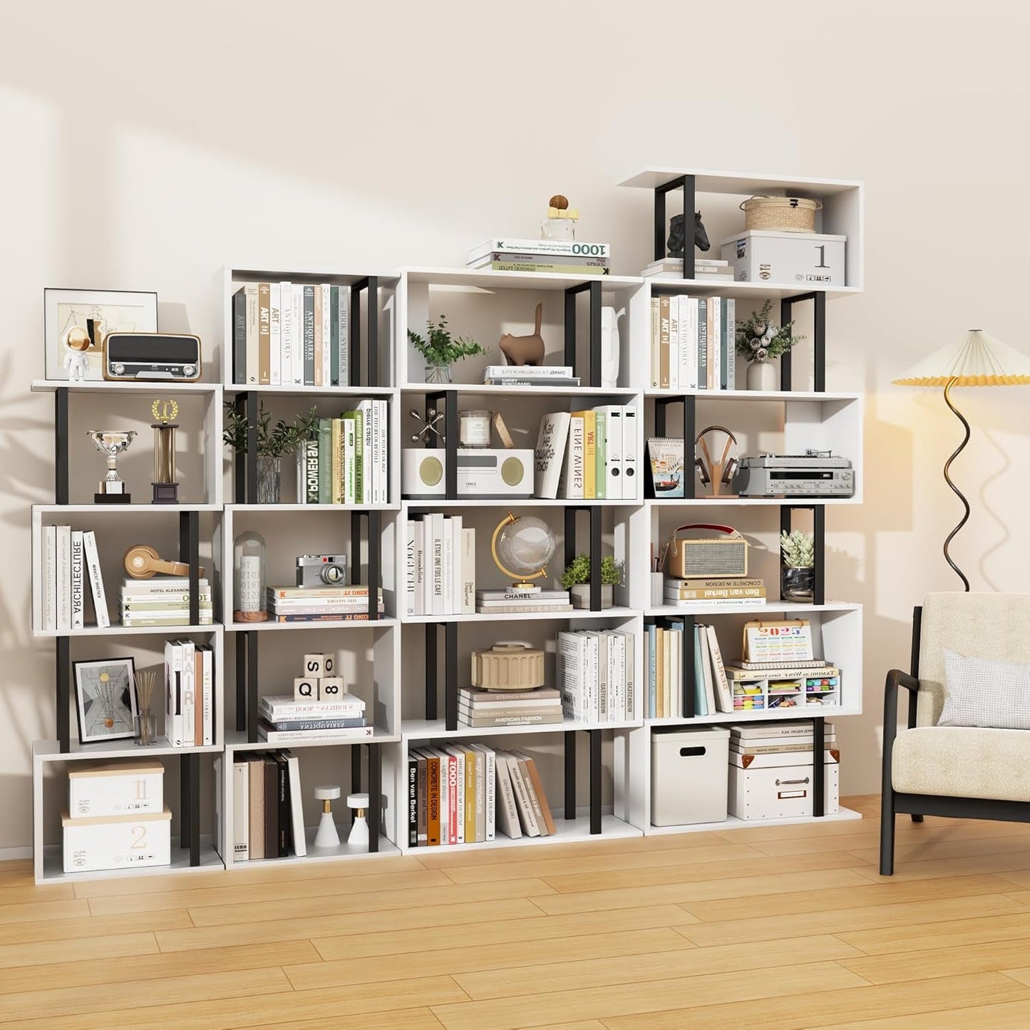 Five Tier Bookshelf White Bookcase Living Room Furniture