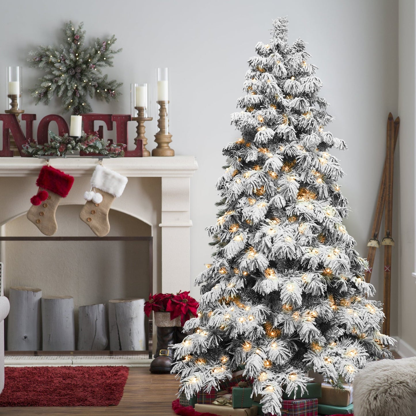 8ft Flocked Scarecrow-Shaped Christmas Tree with 470 Warm Lights