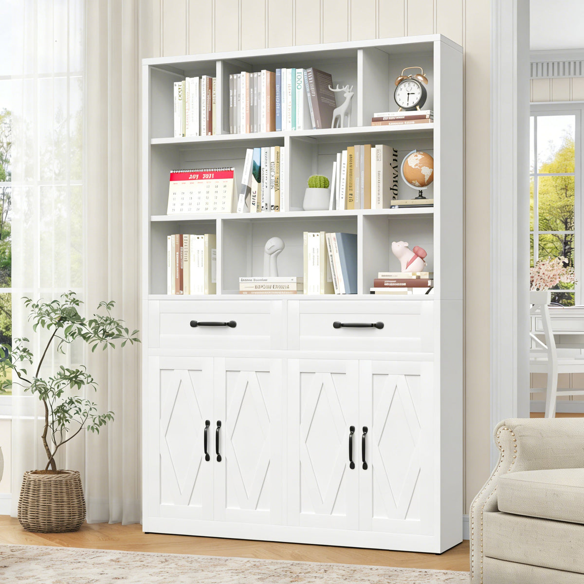 71" H Metal Bookcase with 2 Doors & 2 Drawers