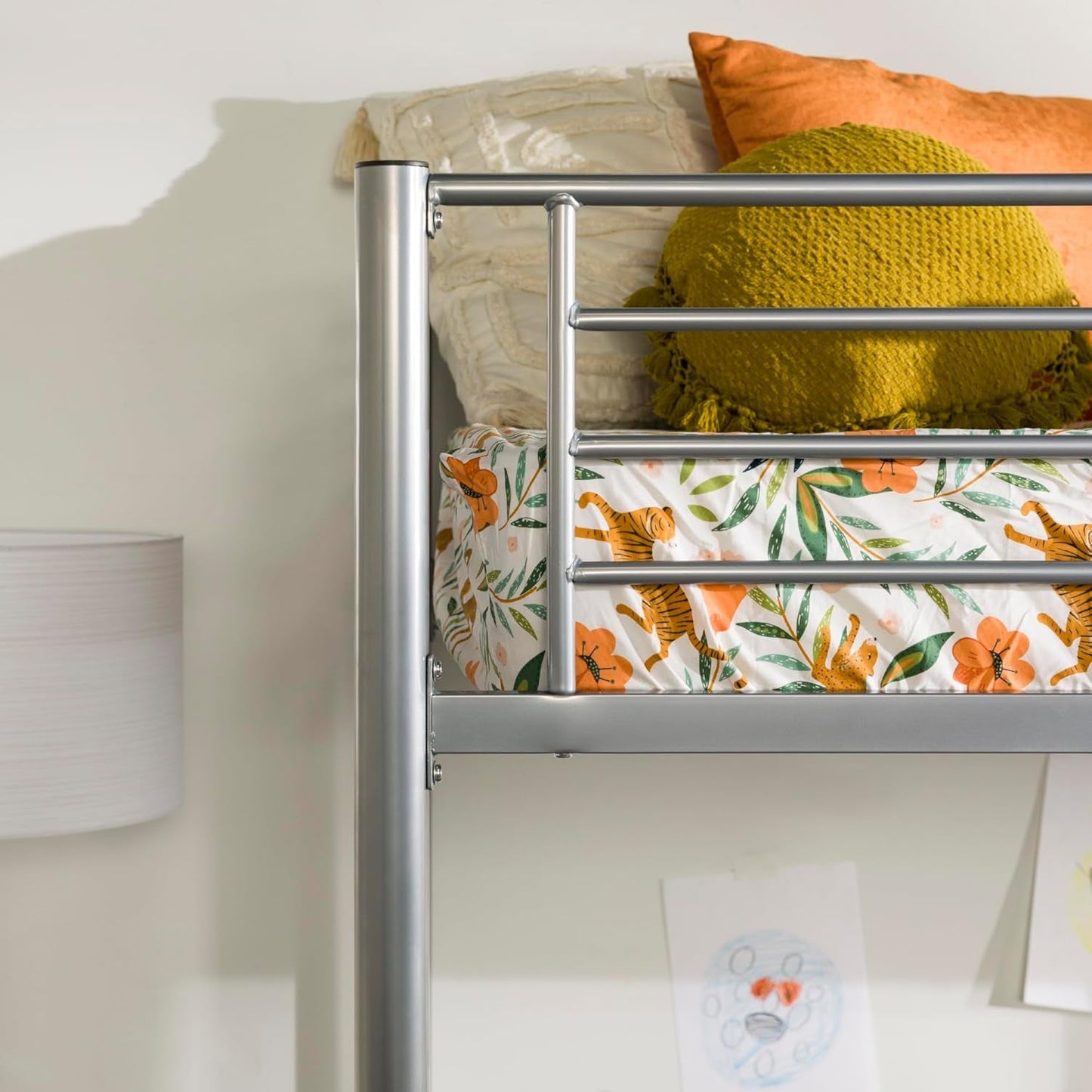 Silver Metal Industrial Twin Over Loft Bunk Bed With Ladder