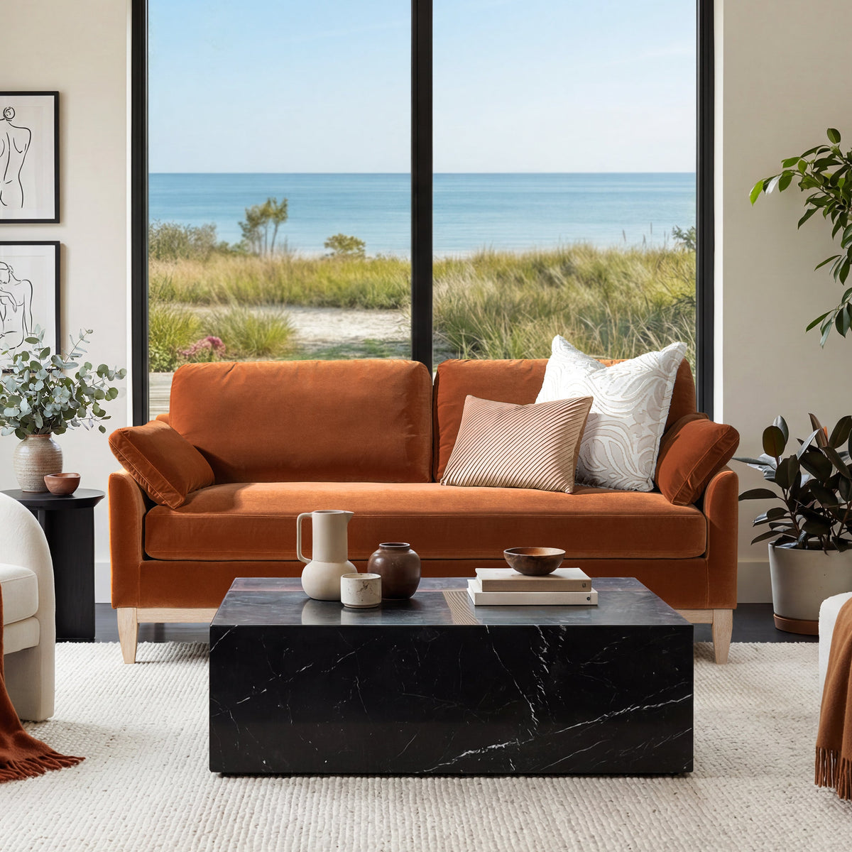 Pasadena 75.5" Modern Farmhouse Sofa in Burnt