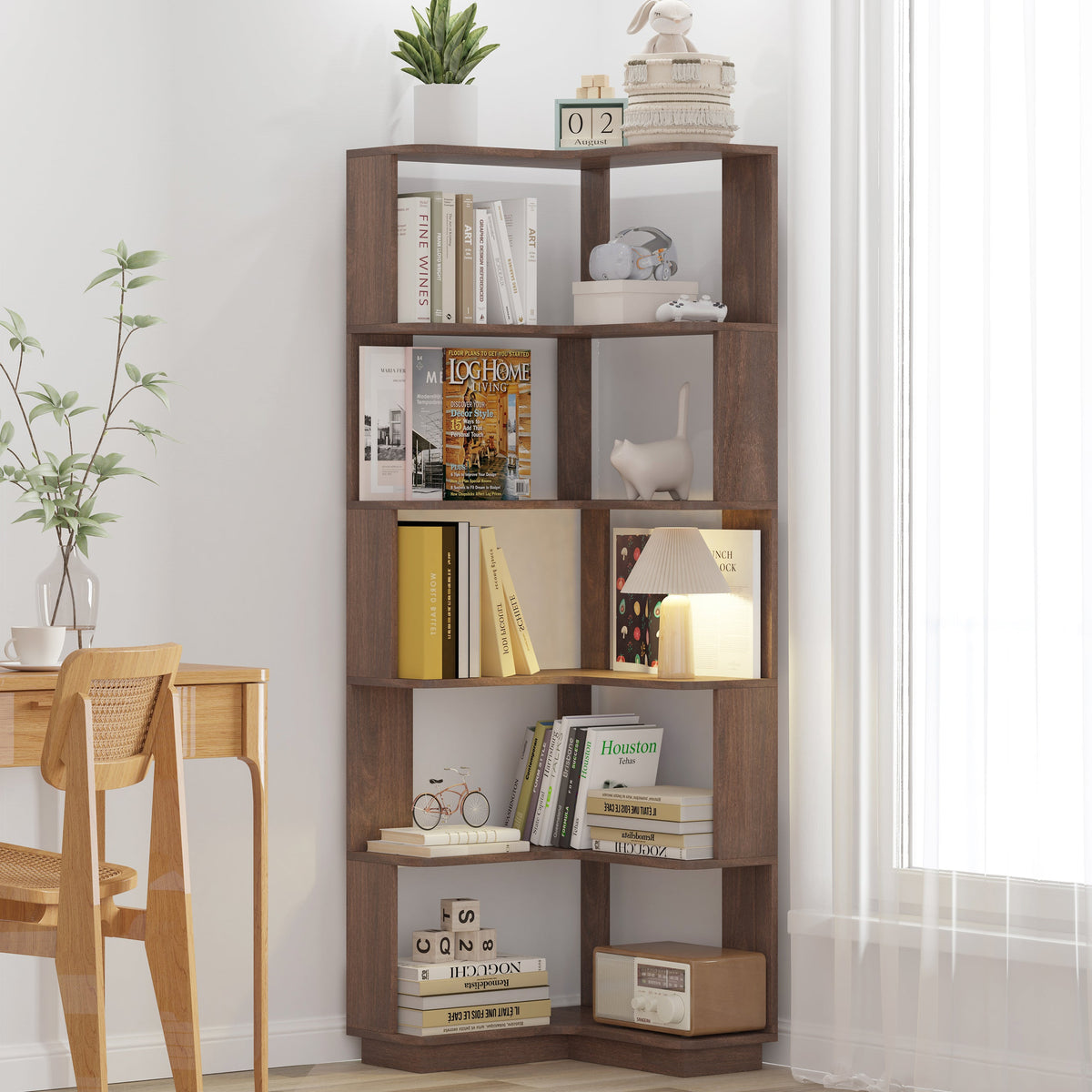 6 Tier Freestanding L-Shaped Corner Bookshelf