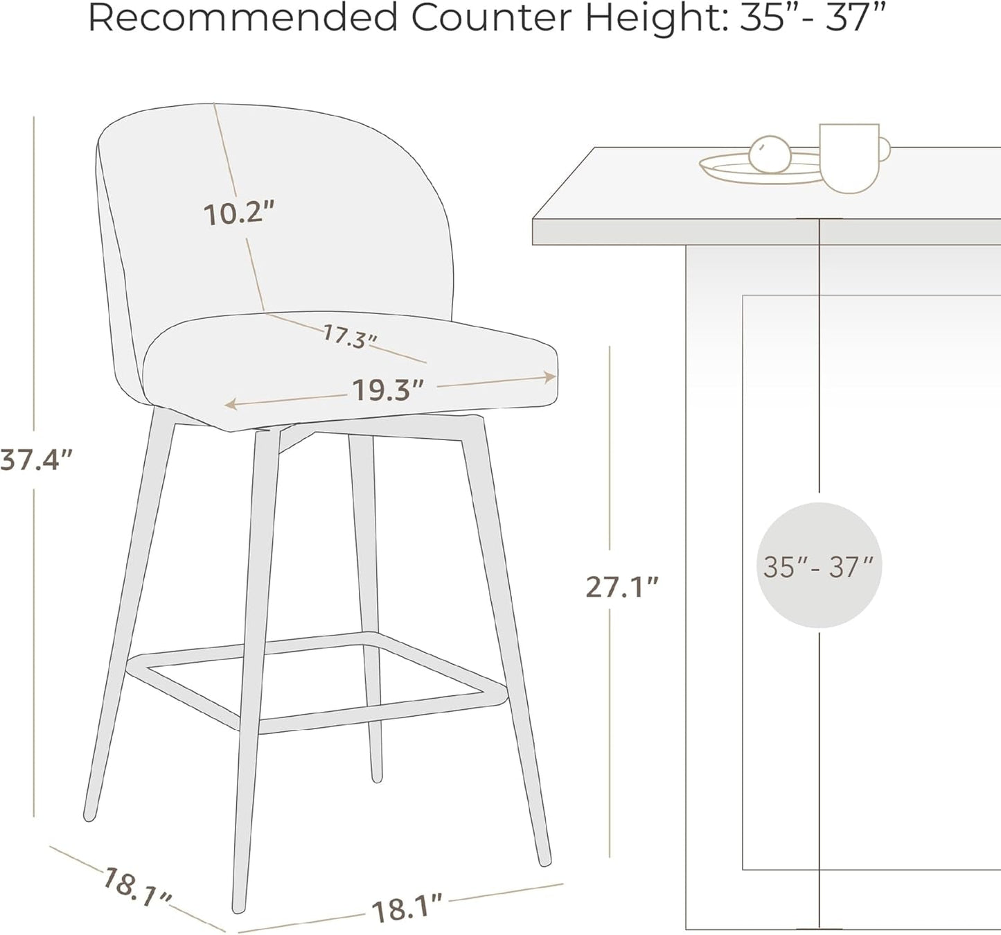 Counter Height Bar Stools 3 Saddle Brown 360 Degree Swivel