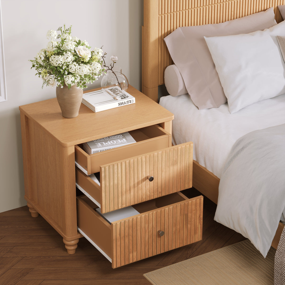 Fluted Nightstand with 3 Drawers