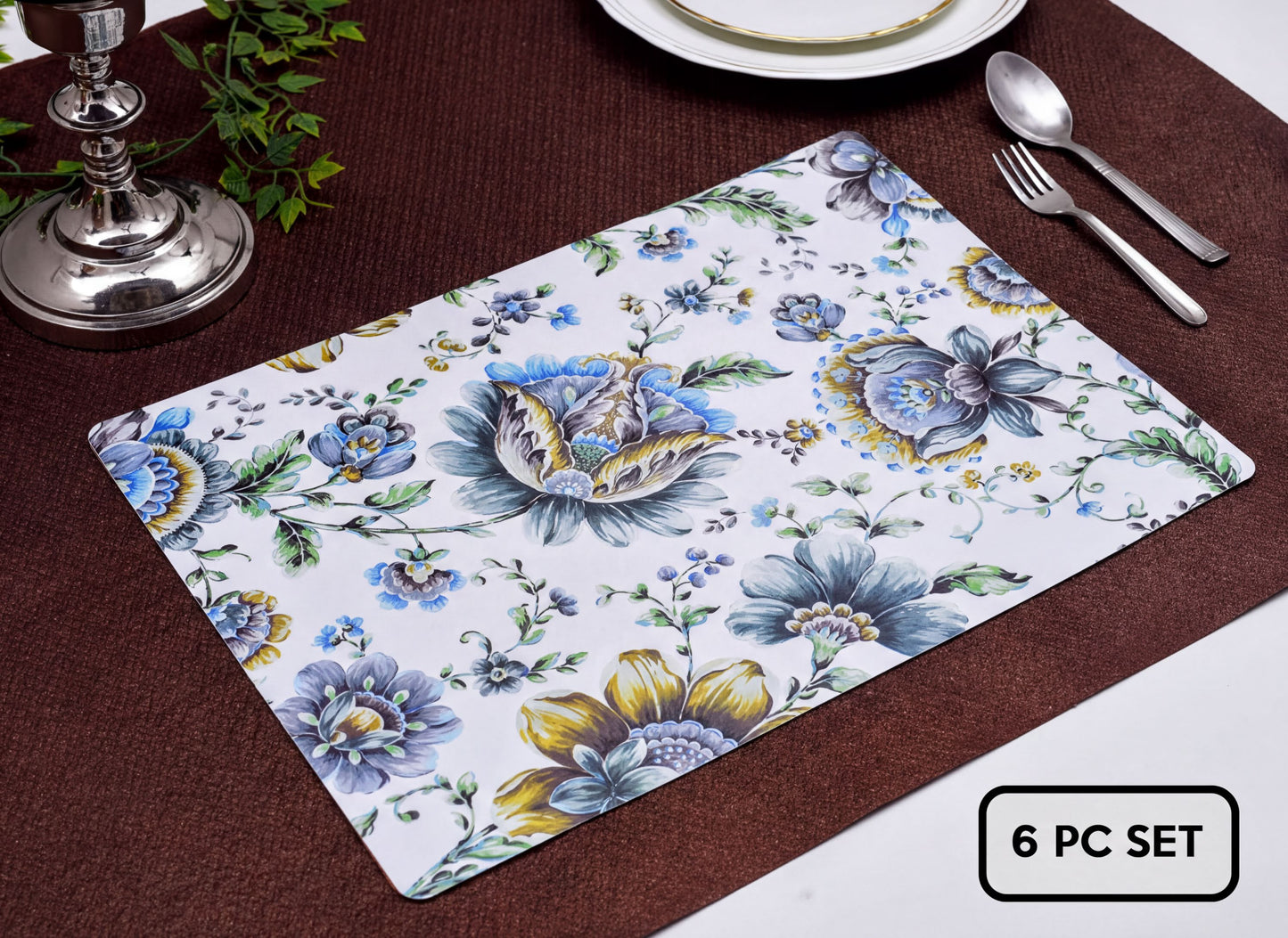 Floral Cork Placemats - Cork Backed, Heat Resistant 12 x 17 Inch Mats for Indoor Outdoor