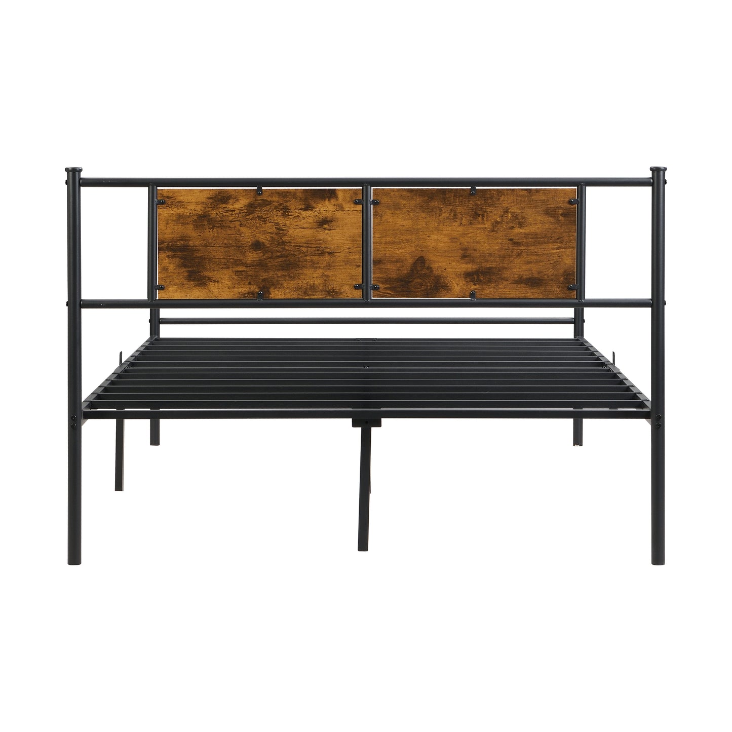 King Size Metal Bedframe With Wood Panel Decoration