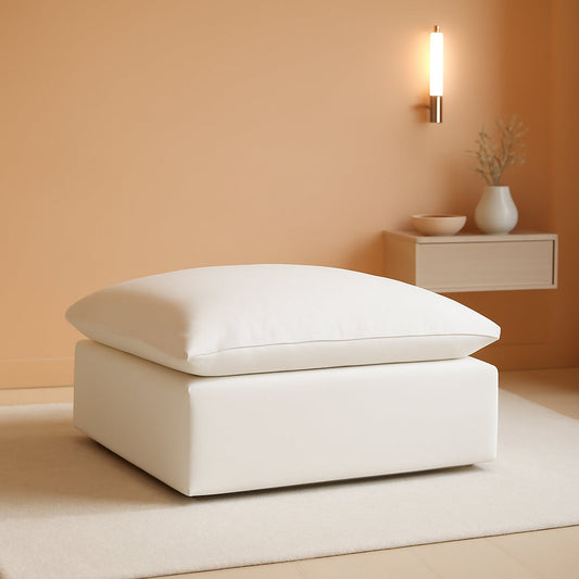 White Hemp Velvet Ottoman Footstool Removable Covers