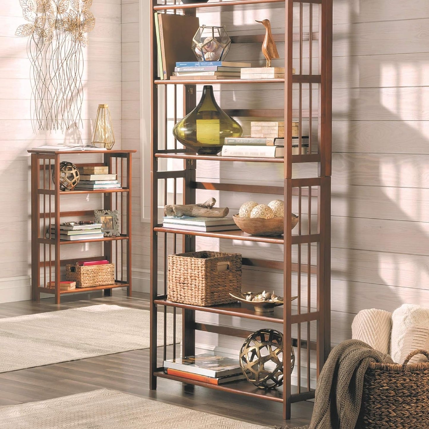 3 Shelf Stackable 27.5 Inch Wide Chestnut Fold Bookcase