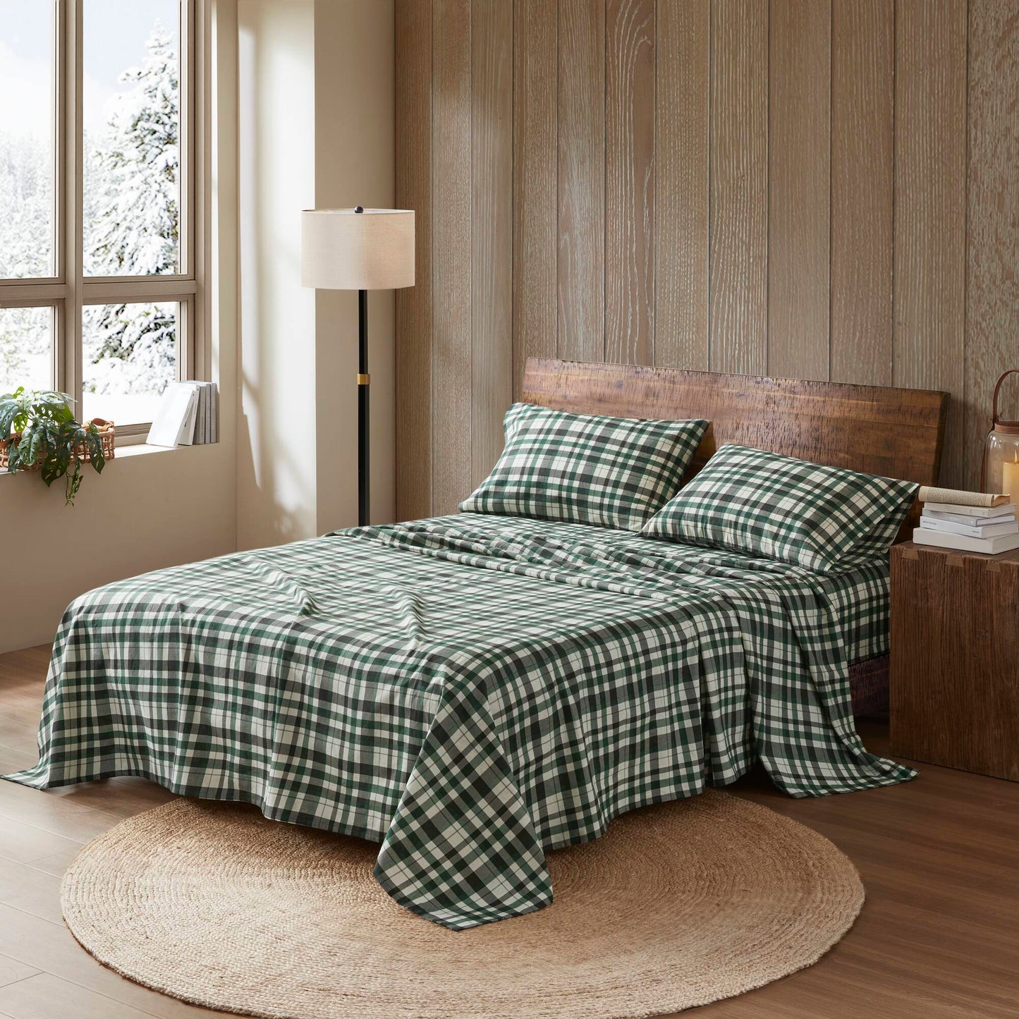 4 Pieces Queen 100% Cotton Flannel Printed Sheet Set Finton