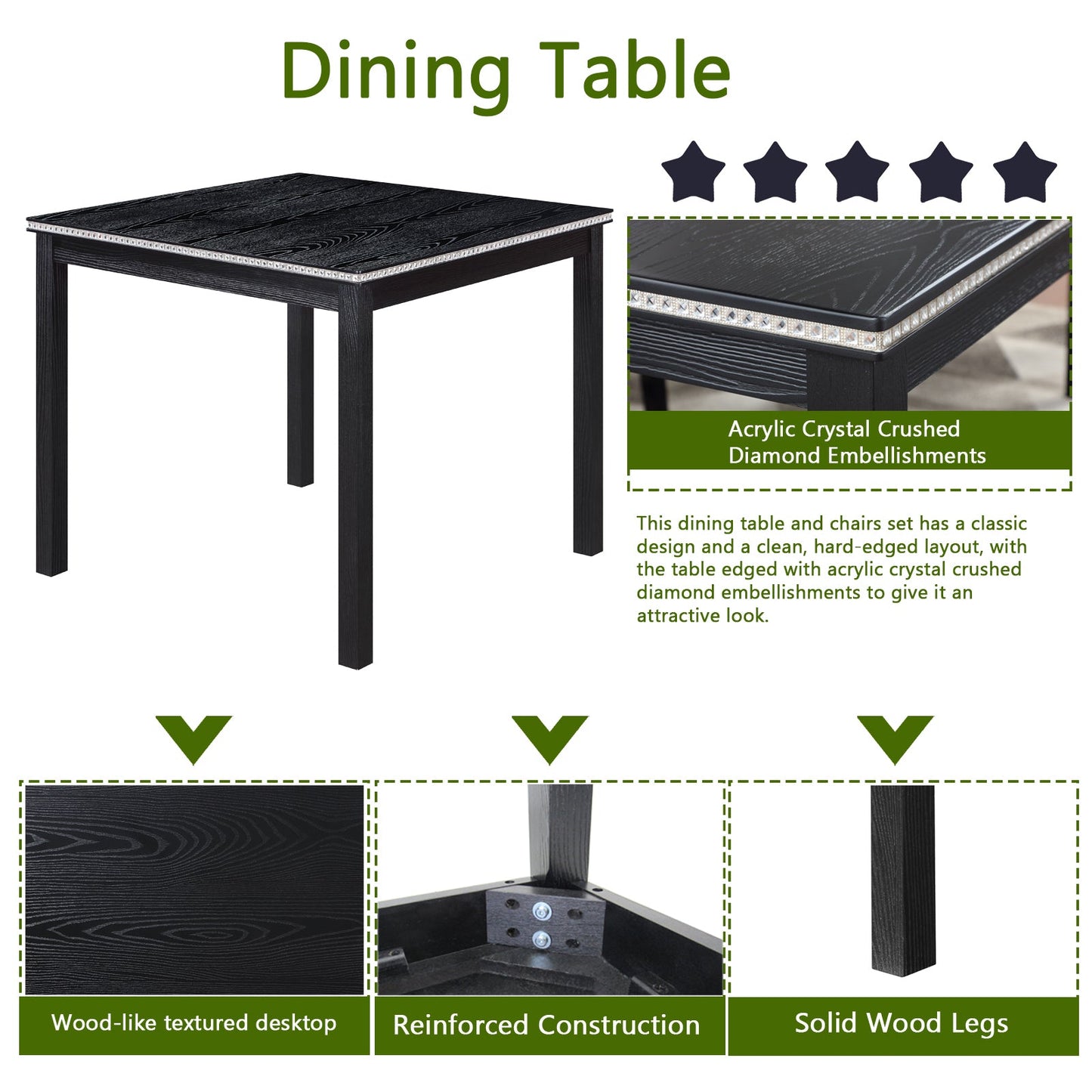 5 Piece Wooden Dining Table Set