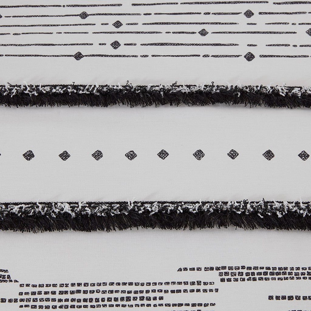Cotton Printed Comforter Set with Trims Black/White Full/Queen