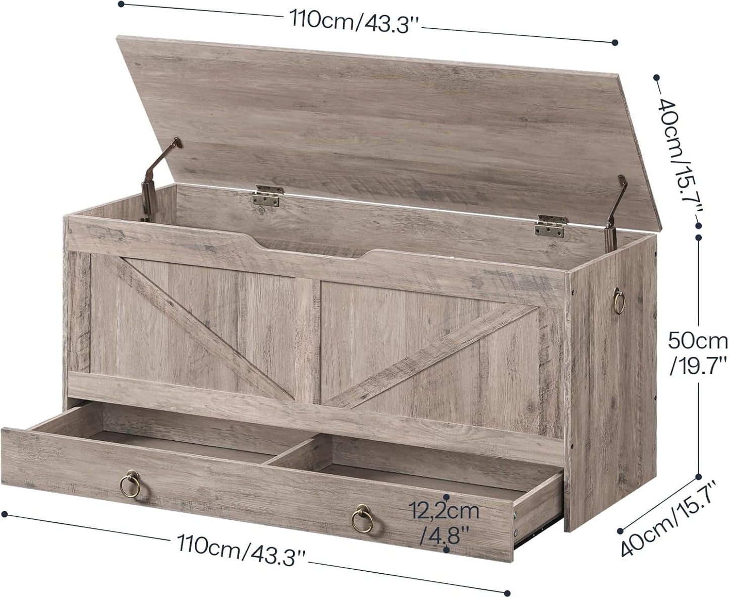 SolidWoodFinish Storage Bench Greige 43Inch Drawer