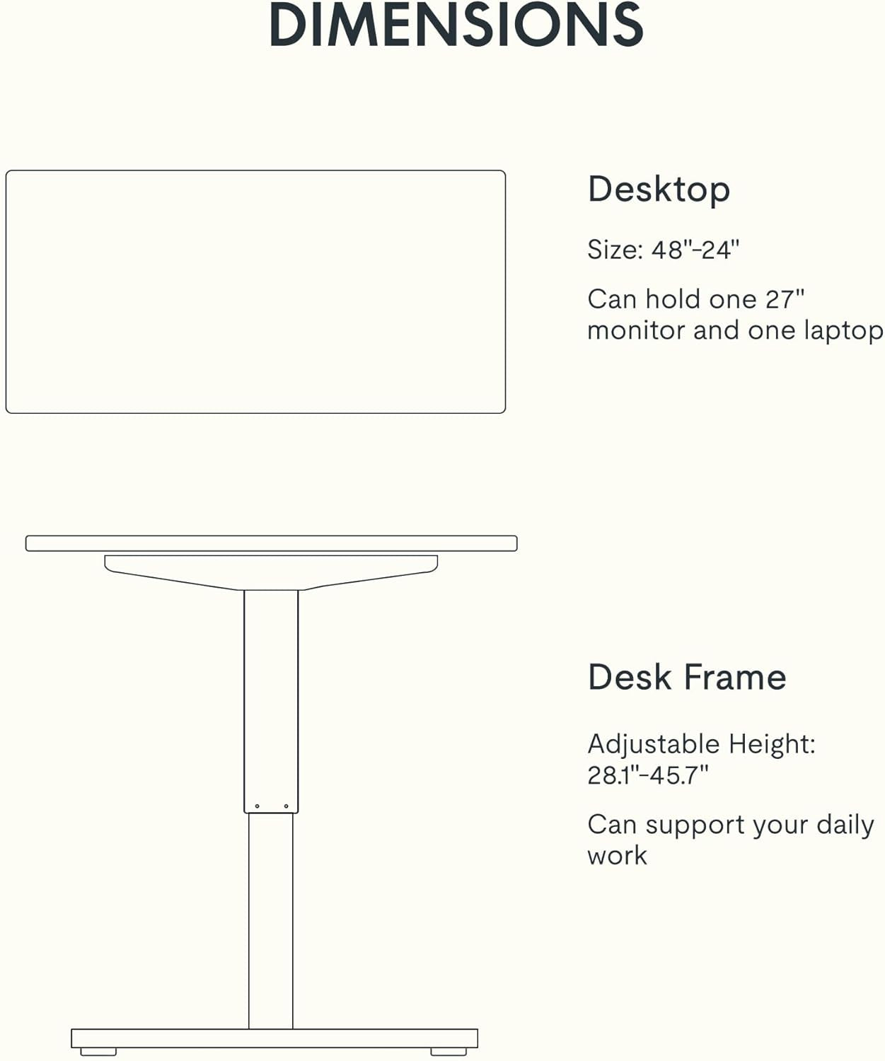 Electric Height Adjustable Standing Desk 48x24 Home Office
