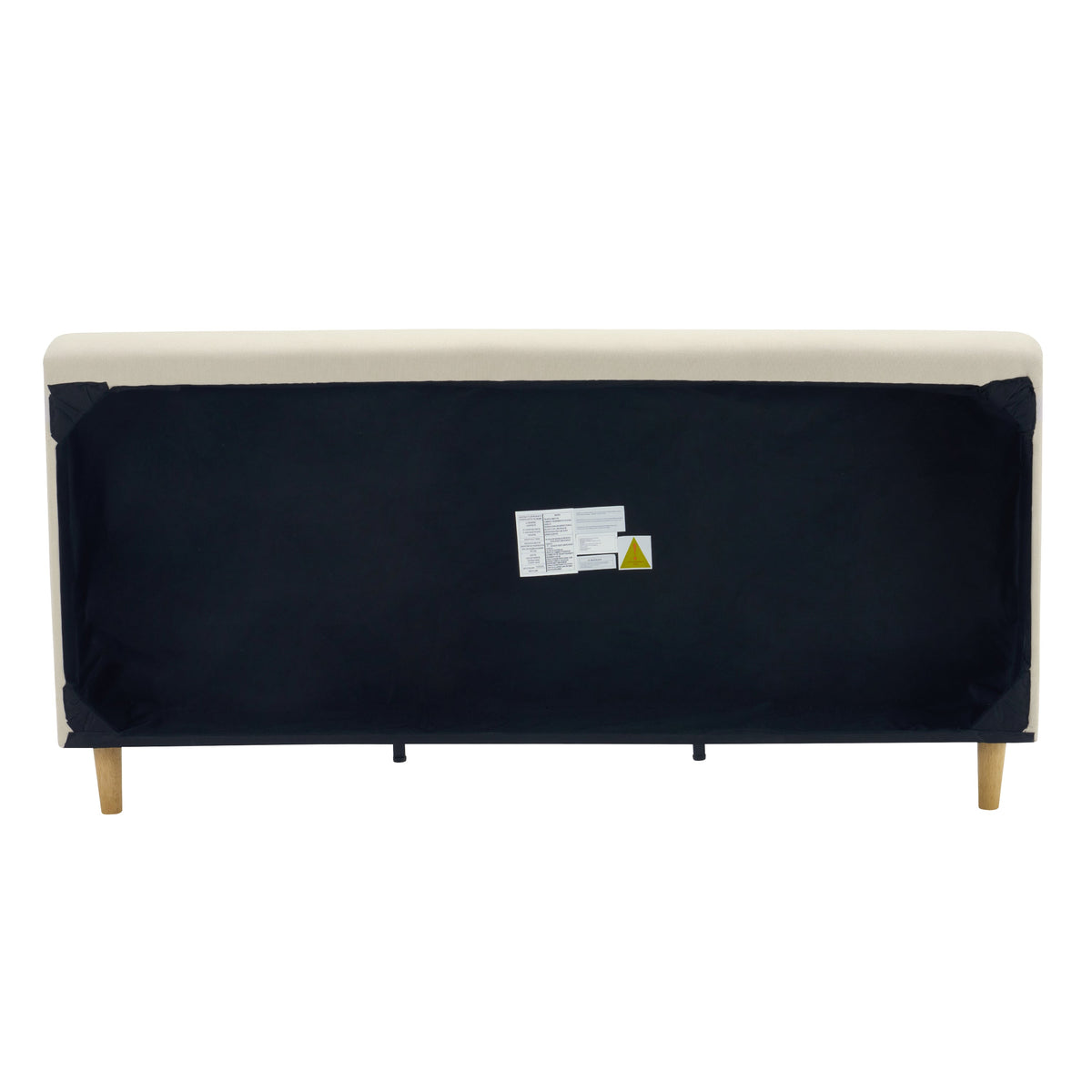 Beige Chunky Headboard Bed Frame, Solid Rubberwood Legs, Cal-King