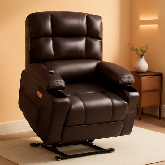 Dark Brown Lift Recliner With Massage For Elderly People