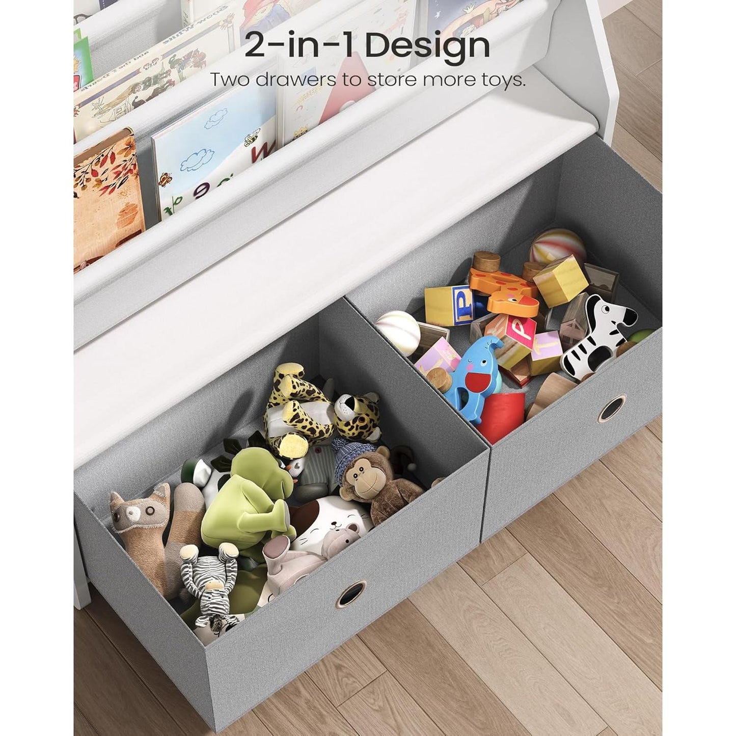 Kids Bookshelf And Toy Storage 4 Tier Book Rack White Gray