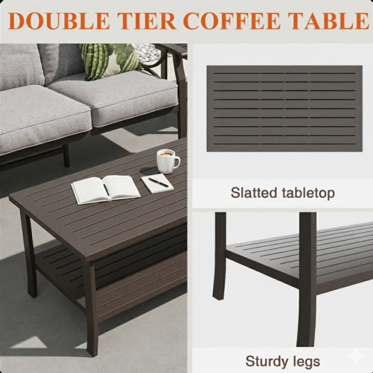 2 Piece Outdoor Patio Set, 70” All-Weather Metal 3-Seat Sofa