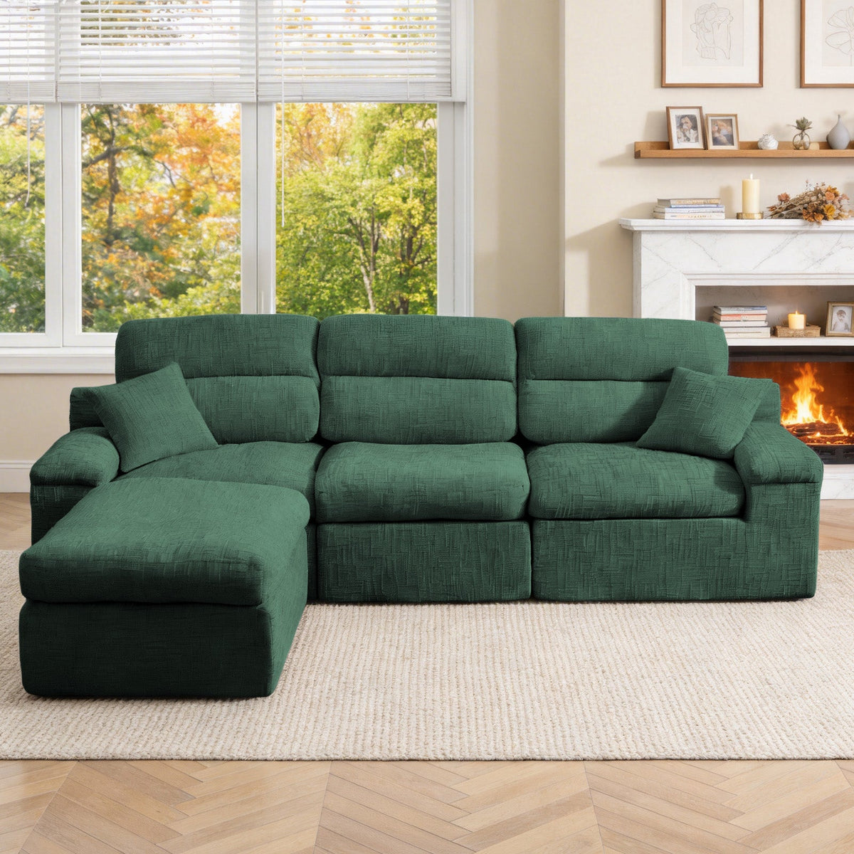 Corner Chaise Sofa with High Backrest - Green
