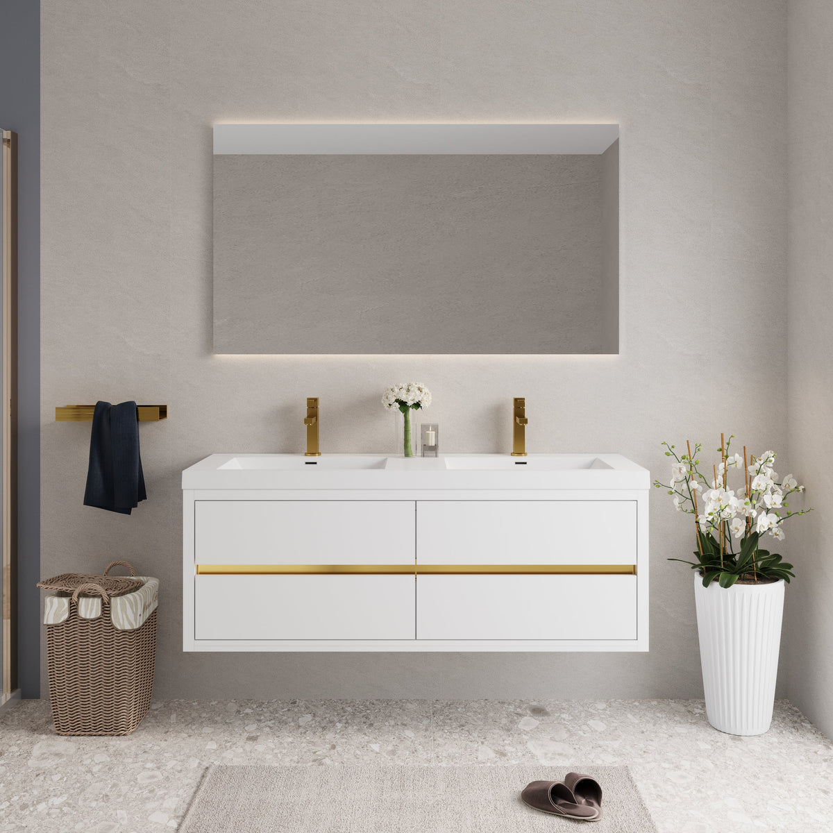 60" Wall-Mounted Bathroom Vanity with Sink