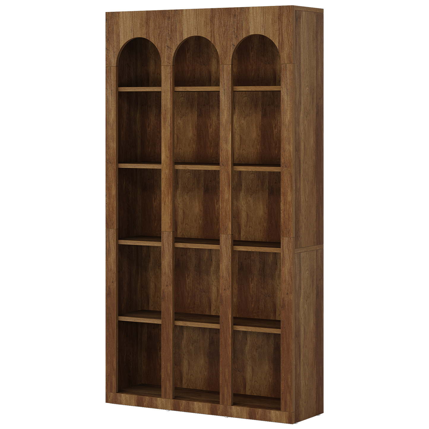 70.87" 5-Tier Rustic Brown Farmhouse Arched Bookcase