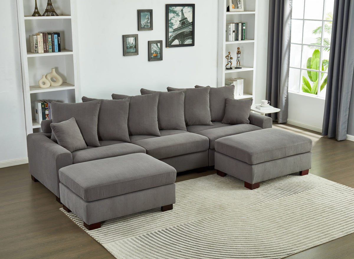 Modular Sectional Sofa - 5 Seater Oversized Convertible L & U Shaped Couch