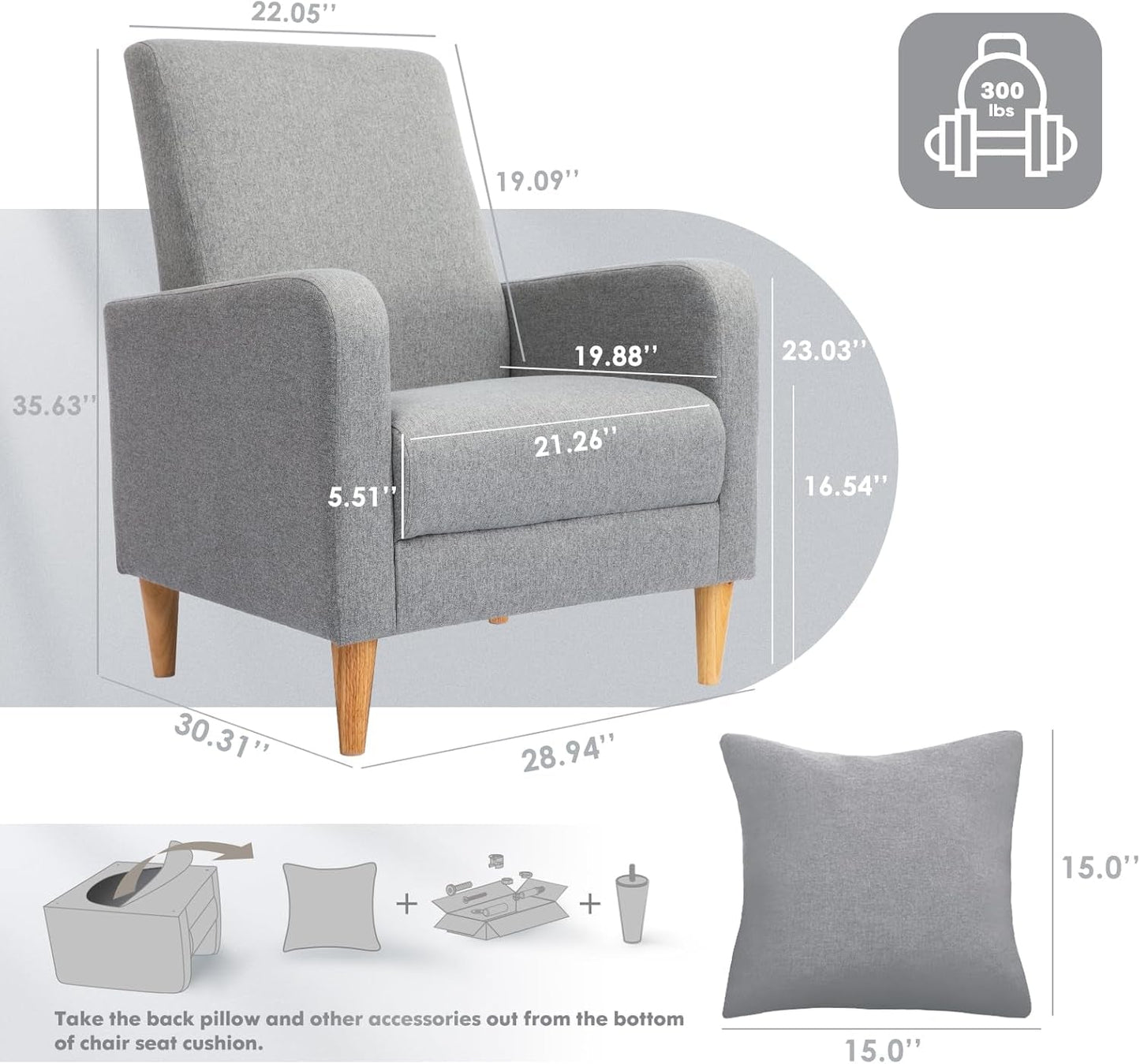 Grey Accent Chairs With Wood Legs For Living Room Space