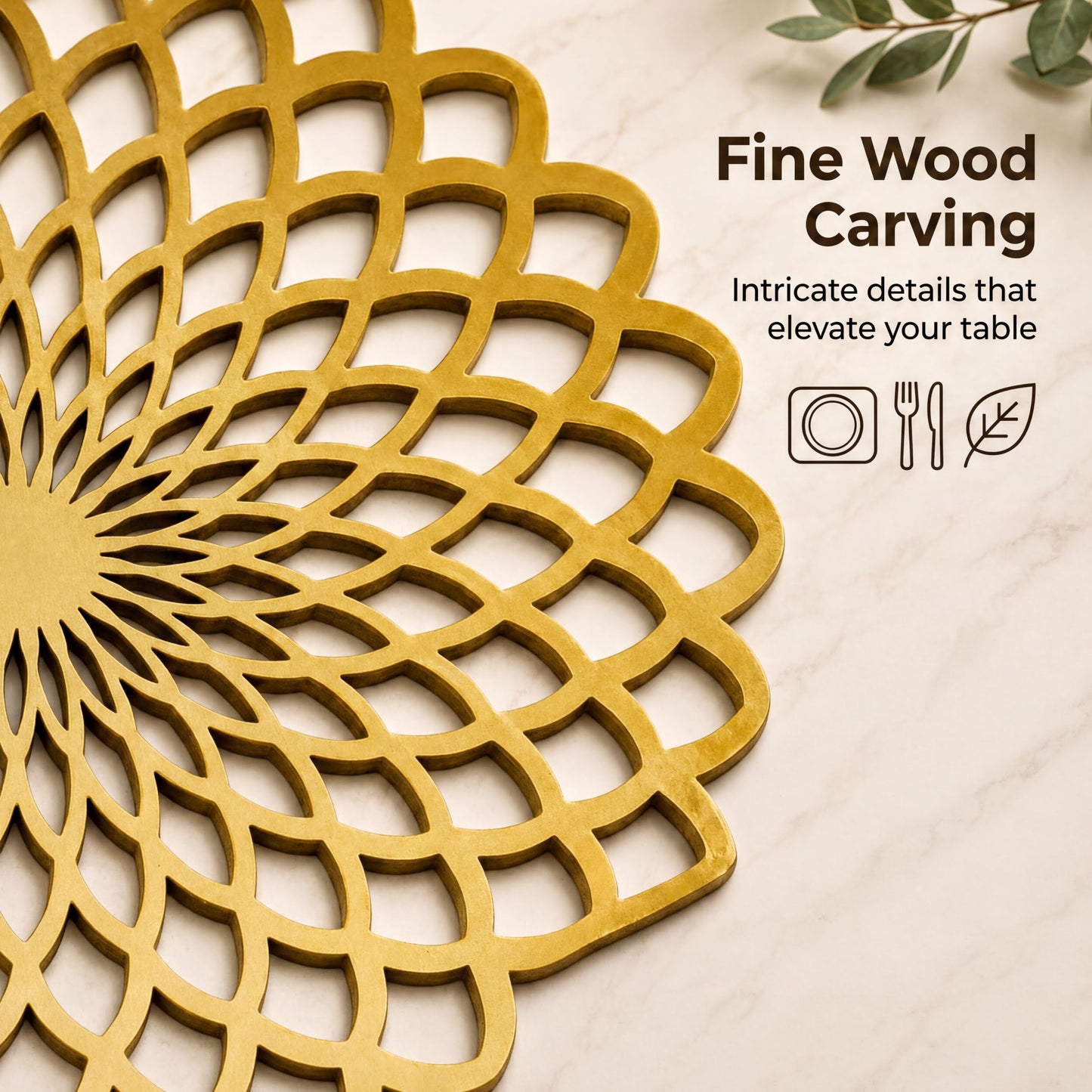Gold Wooden Trivet - Heat Resistant MDF Wood Carved Placemats for Dining Table