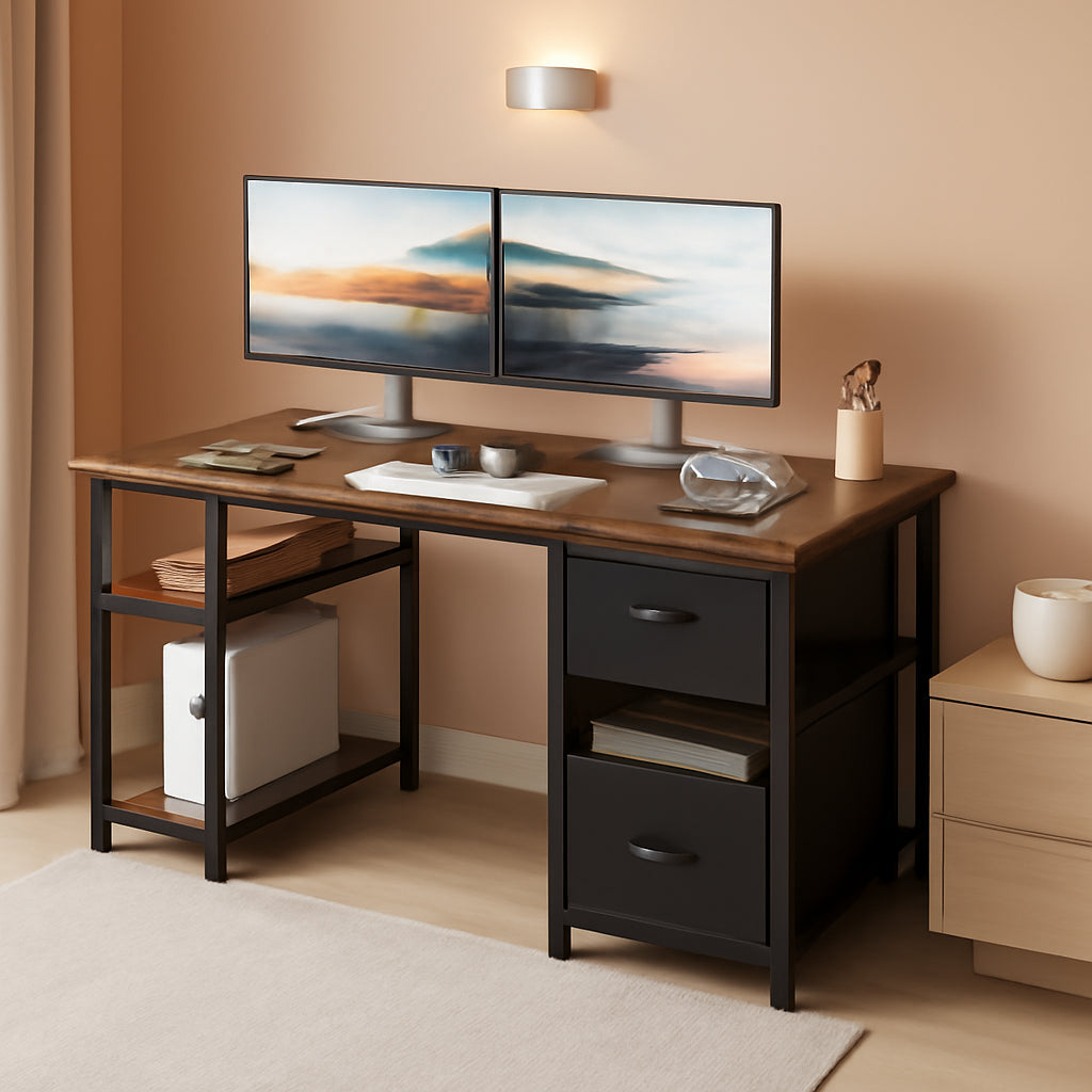 51 Inch Computer Desk With USB Outlets And Fabric Drawers
