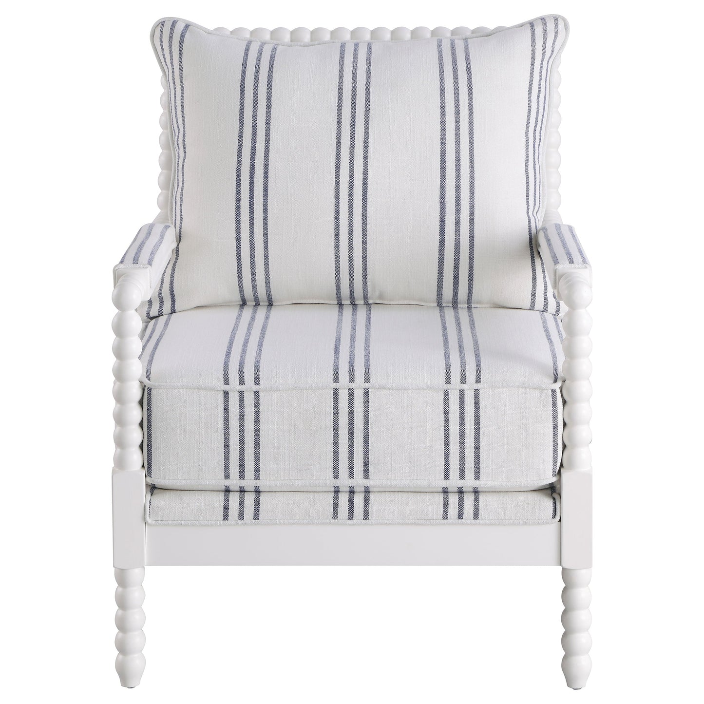 White and Navy Upholstered Stripe Accent Chair with Linen-Like Fabric
