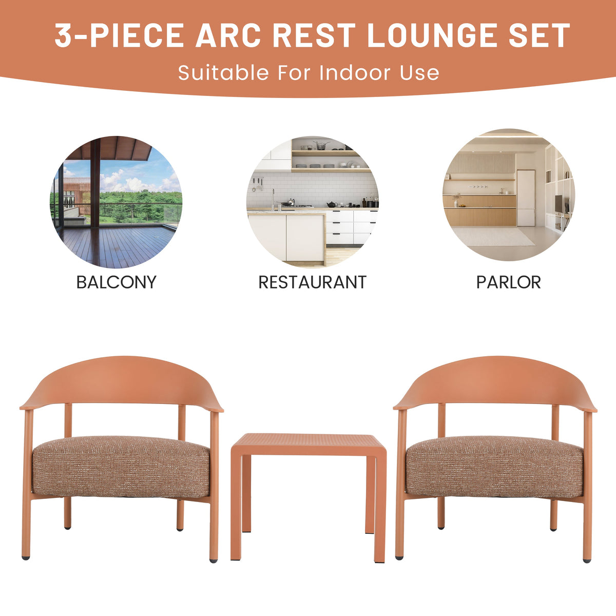 Summer Modern 2-Piece Accent Chair Set with Coffee Table – Apricot