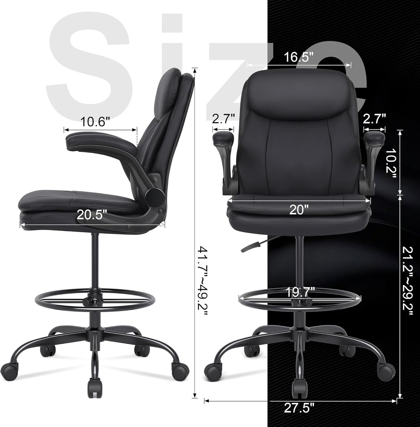 Adjustable Height Leather Drafting Chair For Standing Desk