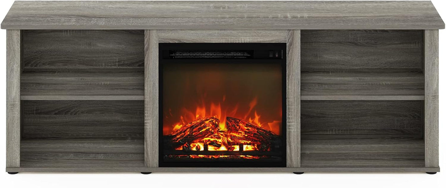 70 Inch TV Stand With Electric Fireplace In French Oak Grey
