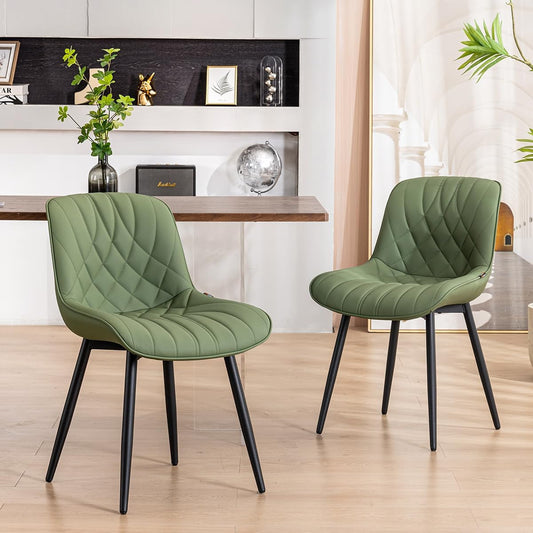 Dining Chairs Set of 2 Olive Cushioned Upholstered