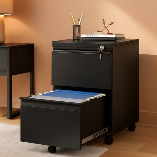 2 Drawer Mobile File Cabinet On Wheels Black For Home Office Under Desk Filing Legal Letter A4